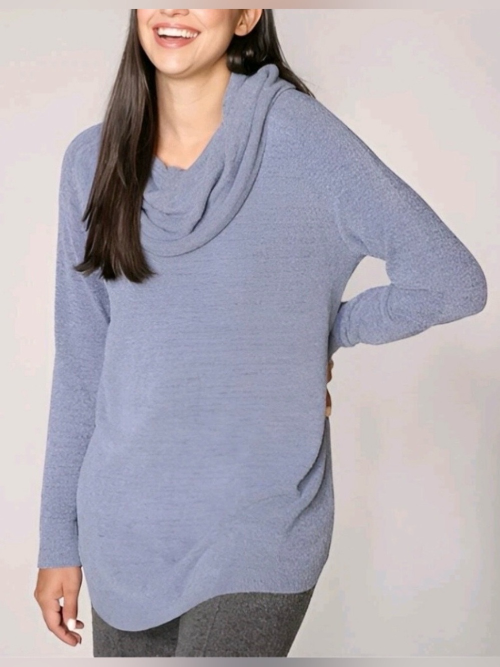Barefoot Dreams CozyChic Ultra Lite Cowl Neck Pullover Tunic Sweater Women Large